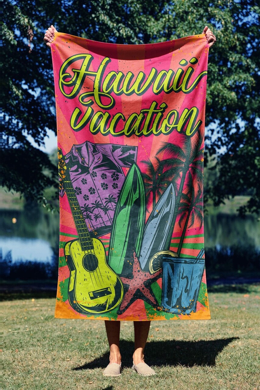 Prosop de plaja, L'essentiel Maison, Hawaii Vacation 70, 70x130 cm, Multicolor - imagine 7